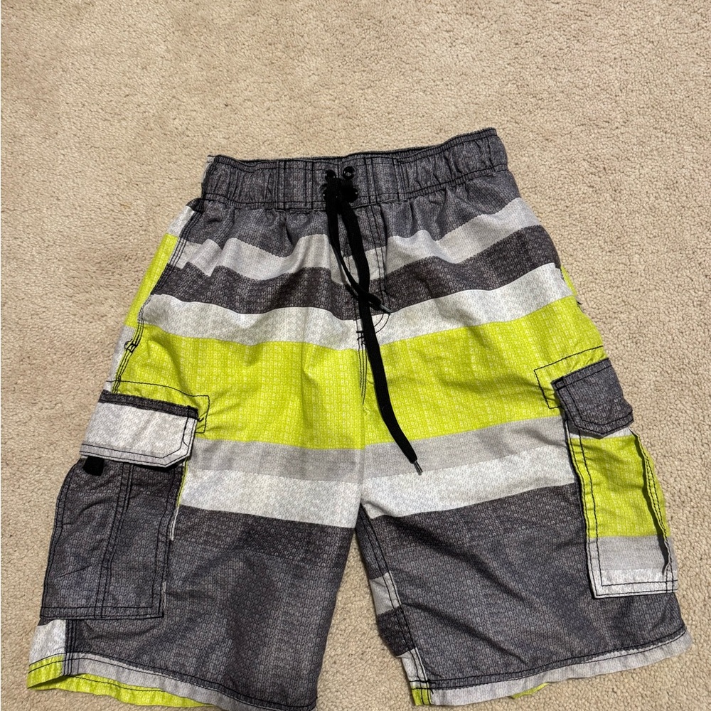 Striped Gray and Yellow Men's swim trunks